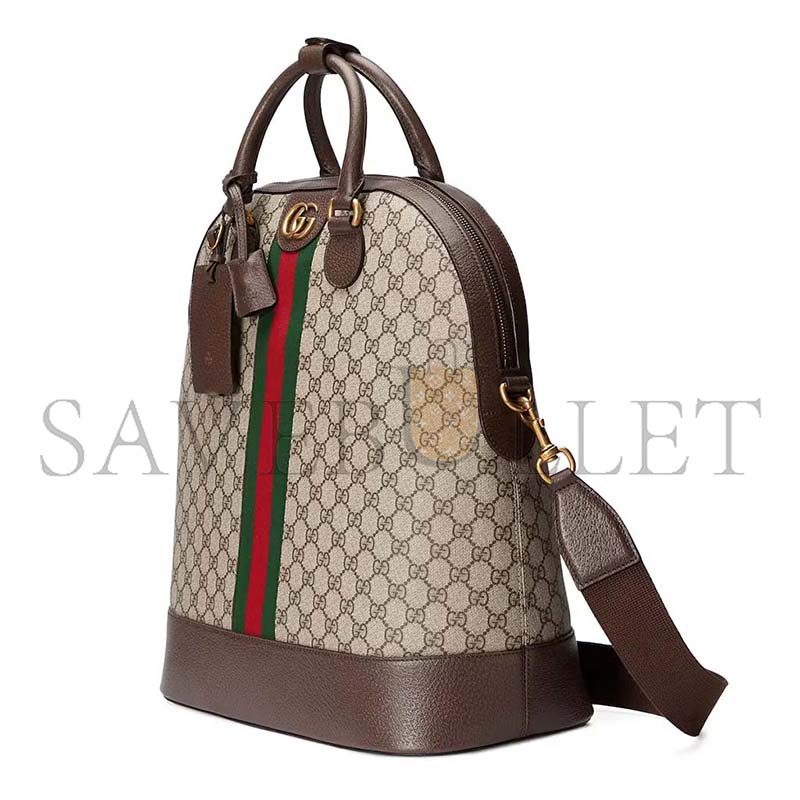 GUCCI GG SUPREME MONOGRAM TEXTURED DOLLAR CALFSKIN WEB SMALL OPHIDIA SAVOY BOWLING TOTE 724654 (43.5*39*21cm)